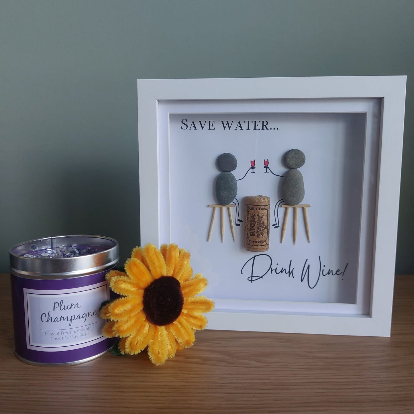 “Save Water… Drink Wine!” - Pebble Art Frame
