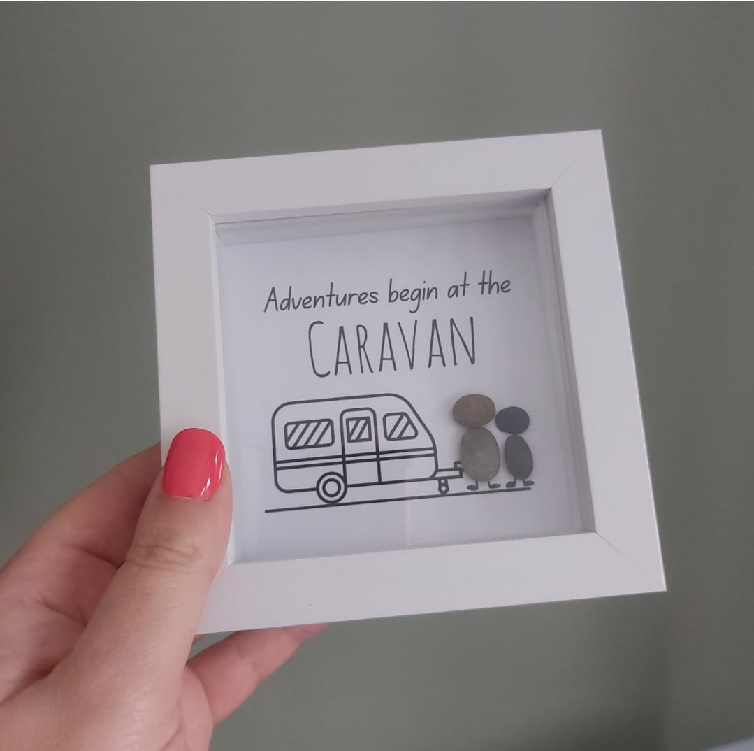Adventures Begin at the Caravan – Framed Pebble Art