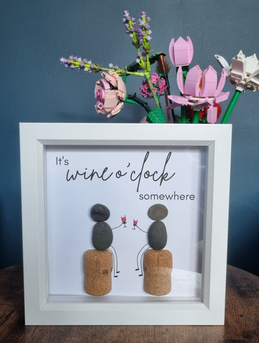 It's wine o'clock somewhere - Pebble Art Frame