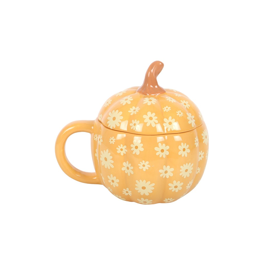 Groovy Floral Pumpkin Lidded Mug