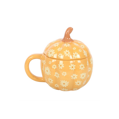 Groovy Floral Pumpkin Lidded Mug