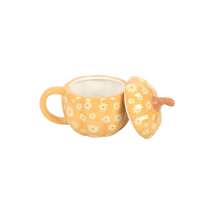Groovy Floral Pumpkin Lidded Mug