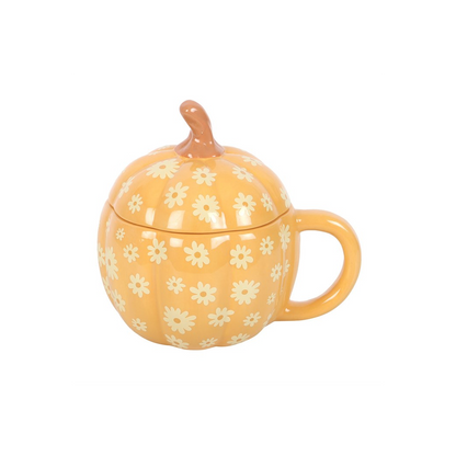 Groovy Floral Pumpkin Lidded Mug