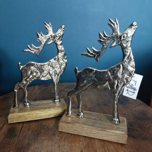 Silver Reindeer Decoration on Wooden Base