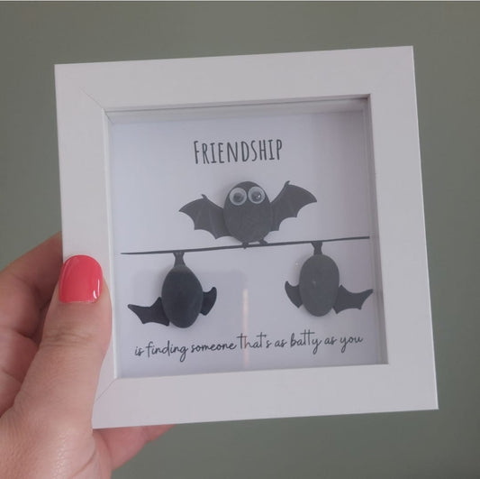Batty About Friendship – Framed Pebble Art