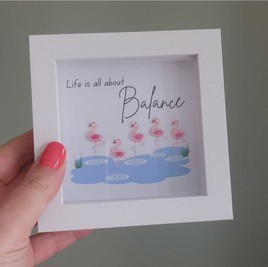 Life Is All About Balance – Framed Pebble Art