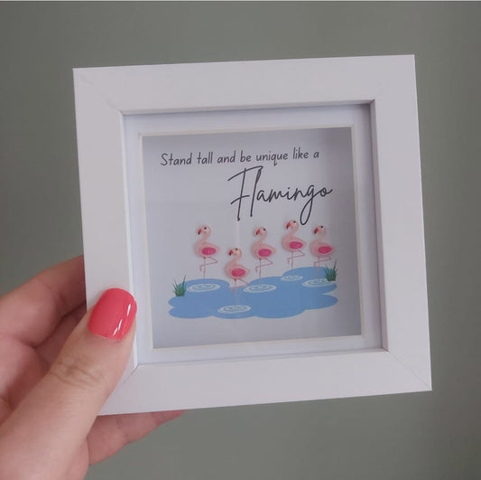 Stand Tall Like a Flamingo – Framed Pebble Art