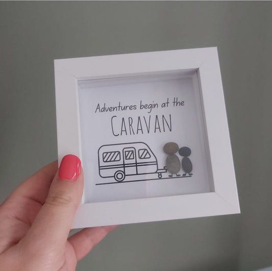 Adventures Begin at the Caravan – Framed Pebble Art