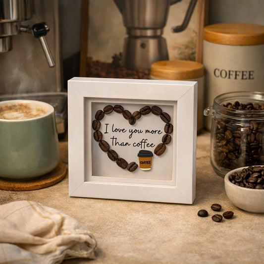 Coffee Bean Mini Heart Frame 'I love you more than coffee'