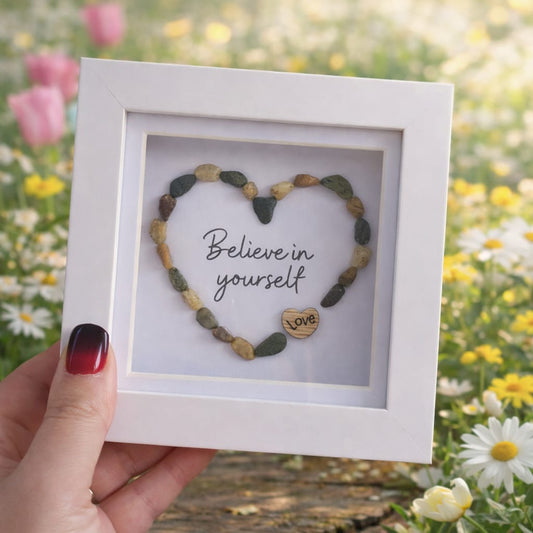 'Believe in yourself' mini stone heart picture