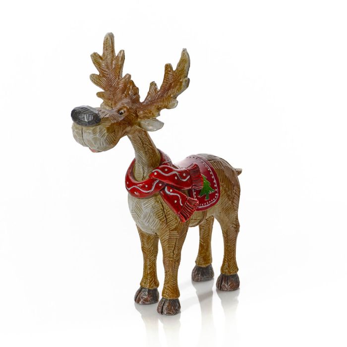 FROSTED FOREST NOVELTY RESIN REINDEER WITH SCARF LARGE ORNAMENT