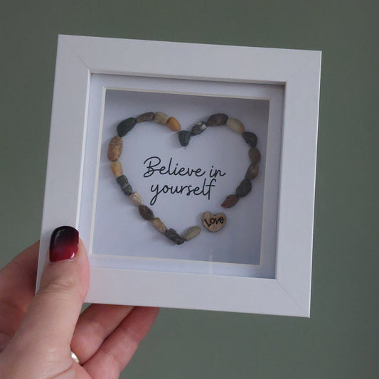 'Believe in yourself' mini stone heart picture
