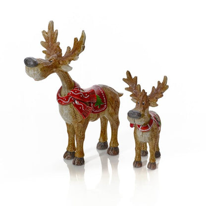 FROSTED FOREST NOVELTY RESIN REINDEER WITH SCARF SMALL ORNAMENT