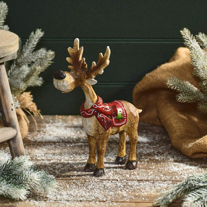 FROSTED FOREST NOVELTY RESIN REINDEER WITH SCARF LARGE ORNAMENT