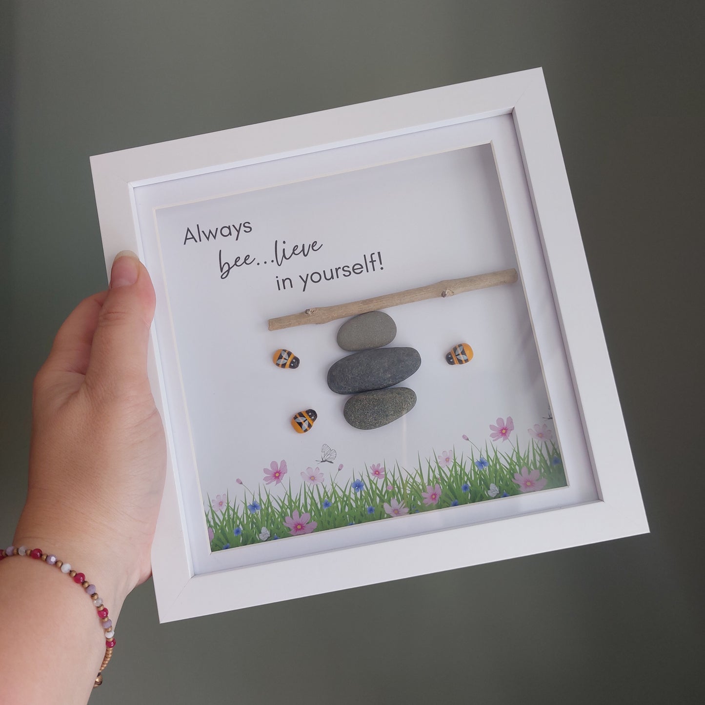 Always bee - lieve in yourself - Pebble Art Frame