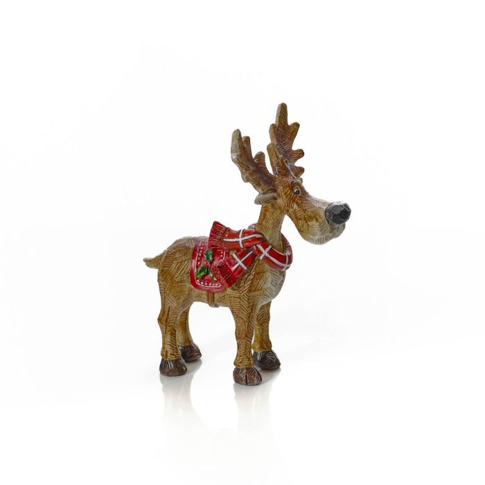 FROSTED FOREST NOVELTY RESIN REINDEER WITH SCARF SMALL ORNAMENT