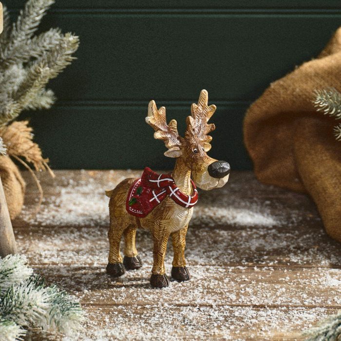 FROSTED FOREST NOVELTY RESIN REINDEER WITH SCARF SMALL ORNAMENT