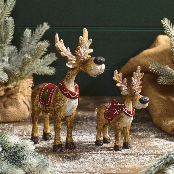 FROSTED FOREST NOVELTY RESIN REINDEER WITH SCARF SMALL ORNAMENT